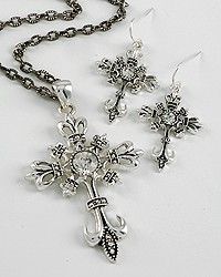 Necklace and Earring Set - Cross 