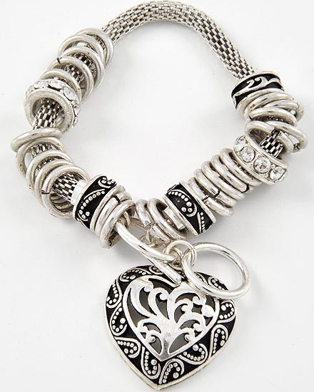 Bracelet - Heart Charm with Clear Accents