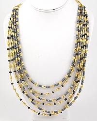 Necklace - Gold and Gray Bead Layered 