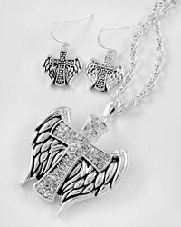 Necklace and Earring Set - Cross and Wings