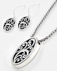 Necklace and Earring Set - Oval Filigree Pendant