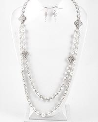 Necklace and Earring Set - White Pearl Multi Row