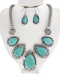 Necklace and Earring Set - Oval Silver and Turquoise