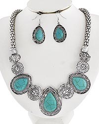 Necklace and Earring Set - Round Silver and Turquoise