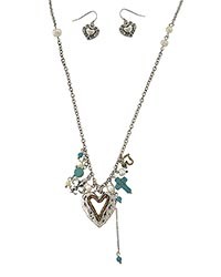 Necklace and Earring Set - Silver two tone heart charm