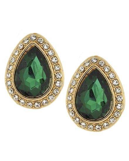 Horse Show Post Earrings - Gold Emerald Teardrop