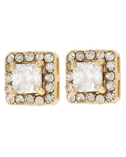 Horse Show Post Earrings - Gold Clear Square 3/8"