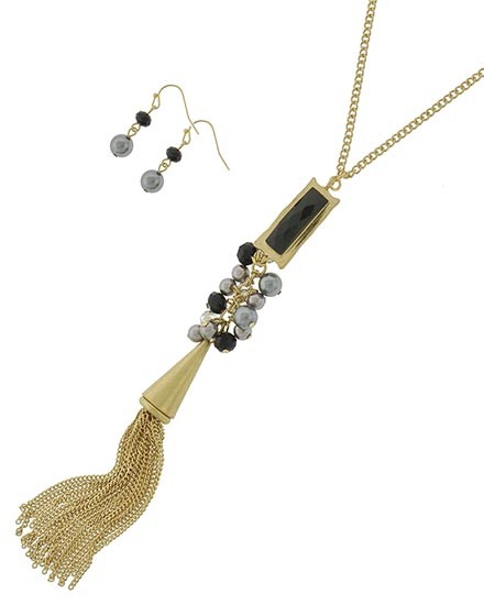 Necklace and Earring Set - Gold and Black