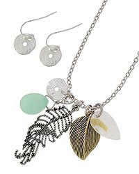 Necklace and Earring Set - Silver and Mint