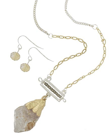 Necklace and Earring Set - Silver and Grey