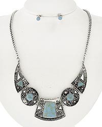 Necklace and Earring Set - Silver and Turquoise 