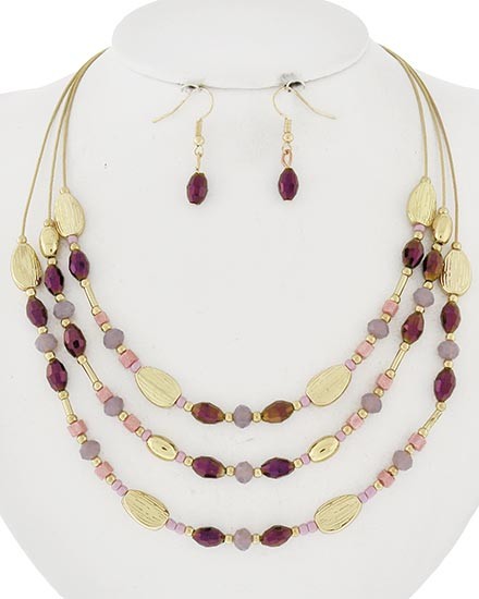 Necklace and Earring Set - Gold and Purple