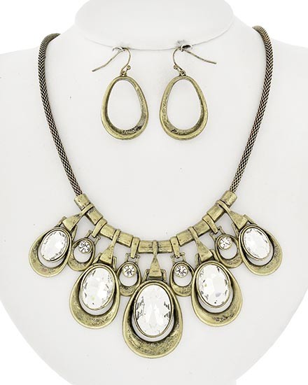 Necklace and Earring Set - Gold and Clear