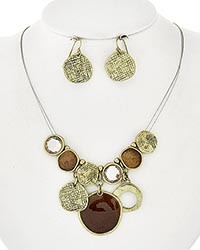 Necklace and Earring Set - Gold and Brown