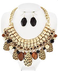 Necklace and Earring Set - Gold and Leopard