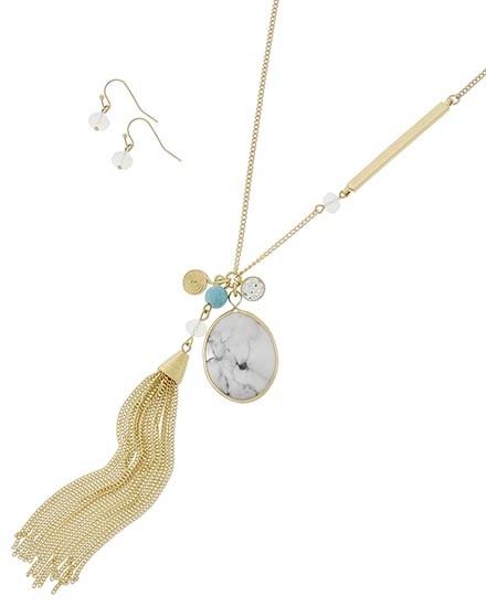 Necklace and Earring Set - Gold and White