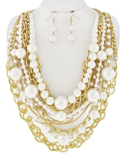 Necklace and Earring Set - Gold and Pearl