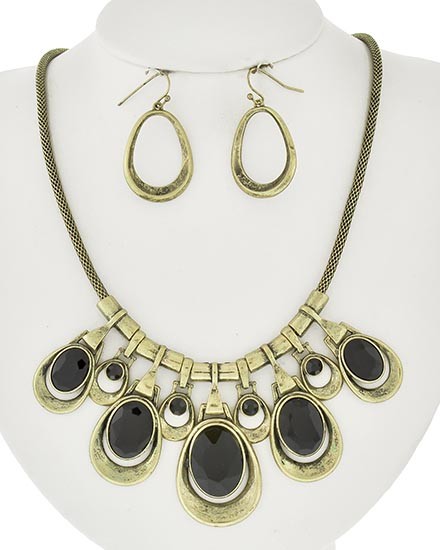 Necklace and Earring Set - Gold and Black
