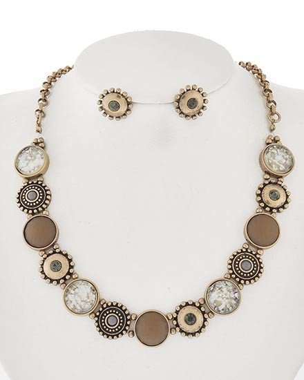 Necklace and Earring Set - Gold and Brown
