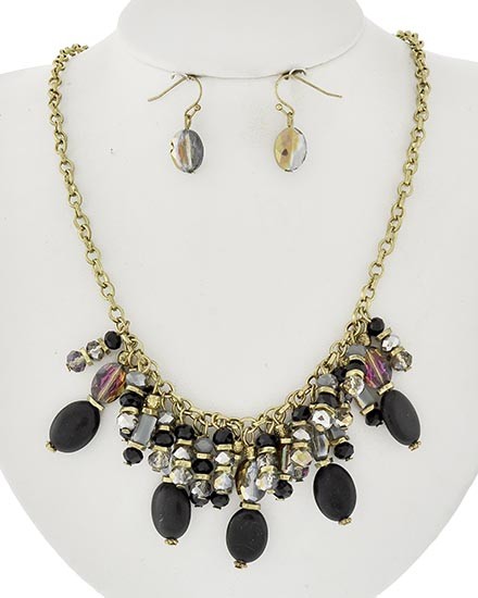 Necklace and Earring Set - Gold and Black