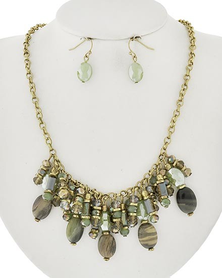 Necklace and Earring Set - Gold and Green