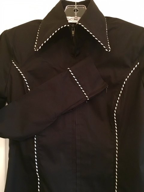  Miss Karla's Closet Fitted Show Shirt - Black with White and Black Piping on the Cuffs and Collar