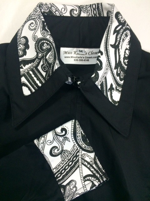 Miss Karla's Closet Fitted Show Shirt - Black with Paisley Cuffs and Collar