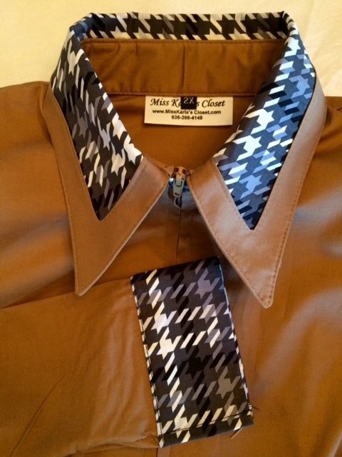 Miss Karla's Closet Fitted Show Shirt - Dark Taupe with Black and White Accents on the Cuffs and Collar