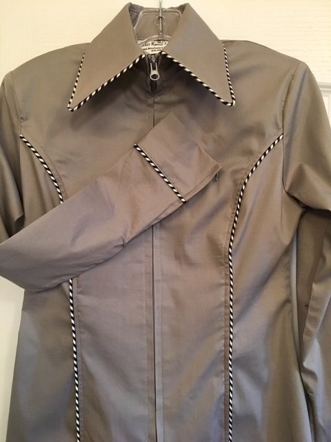 Miss Karla's Closet Fitted Show Shirt - Grey with White and Black Piping on the Cuffs and Collar