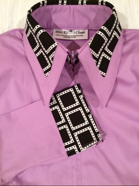 Miss Karla's Closet Fitted Show Shirt - Lavender with Black and White Large Square Cuffs and Collar