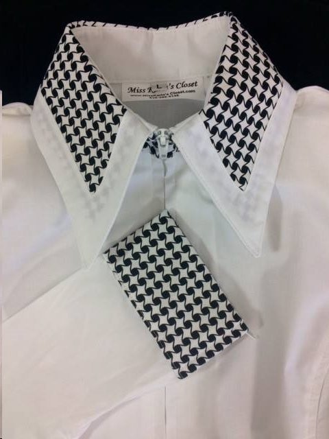 Miss Karla's Closet Fitted Show Shirt - White with Black and White Diamond Cuffs and Collar