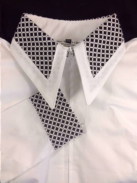 Miss Karla's Closet Fitted Show Shirt - White with Black and White Square Cuffs and Collar