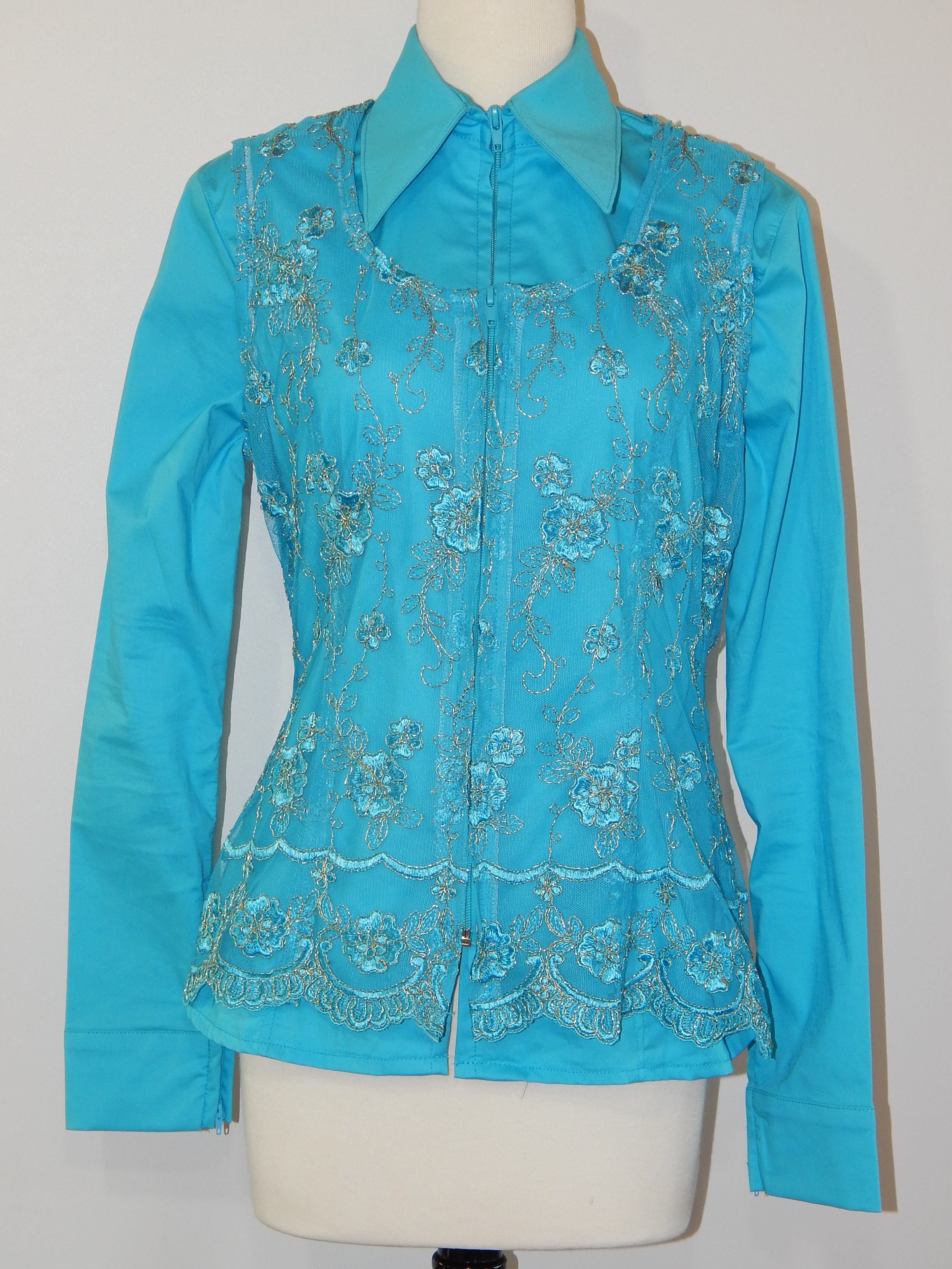 MKC Lace Vest - Turquoise/Gold Thread