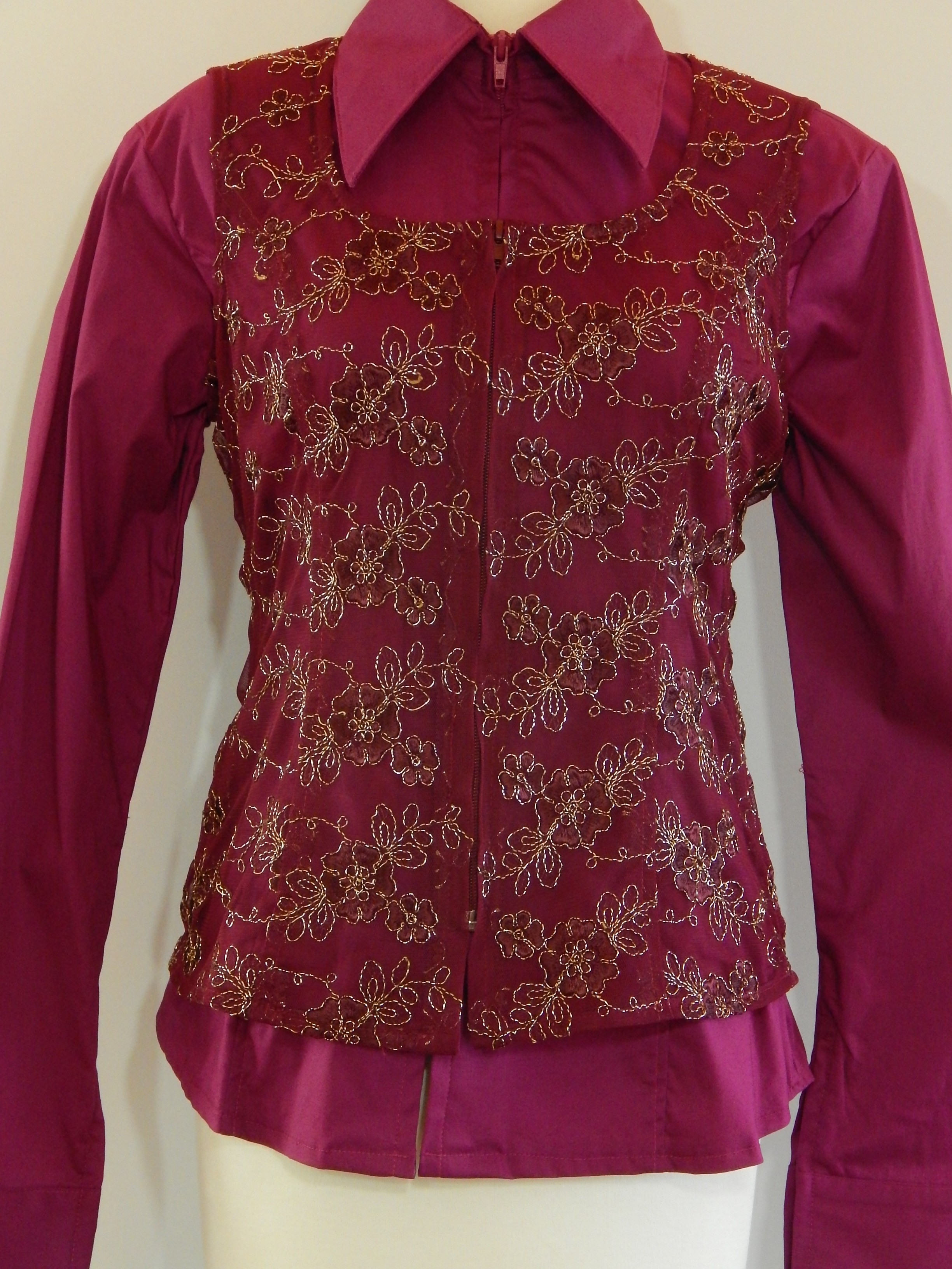 MKC Lace Horse Show Vest - Raspberry/Gold Thread