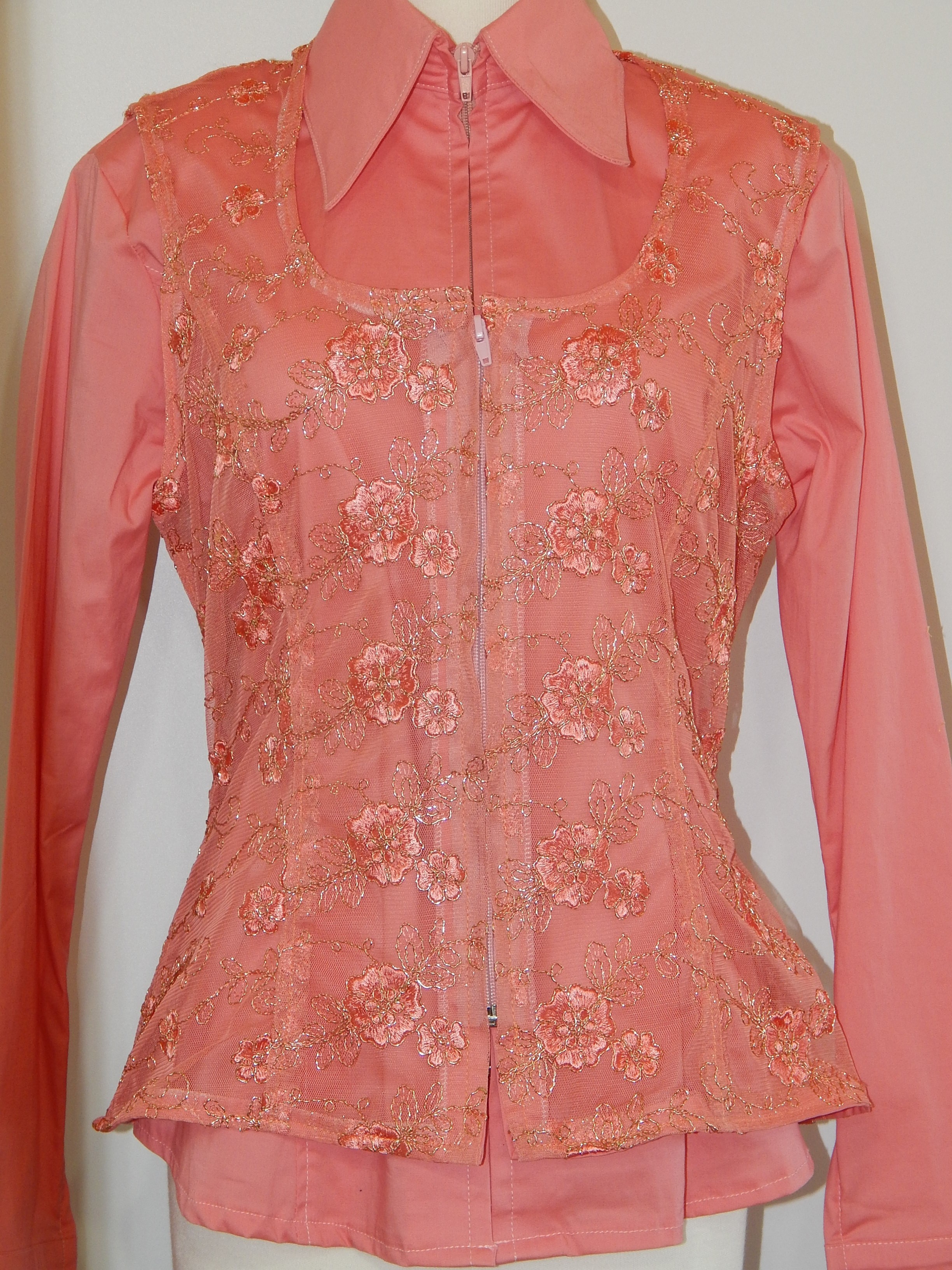 MKC Lace Horse Show Vest - Coral/Gold Thread