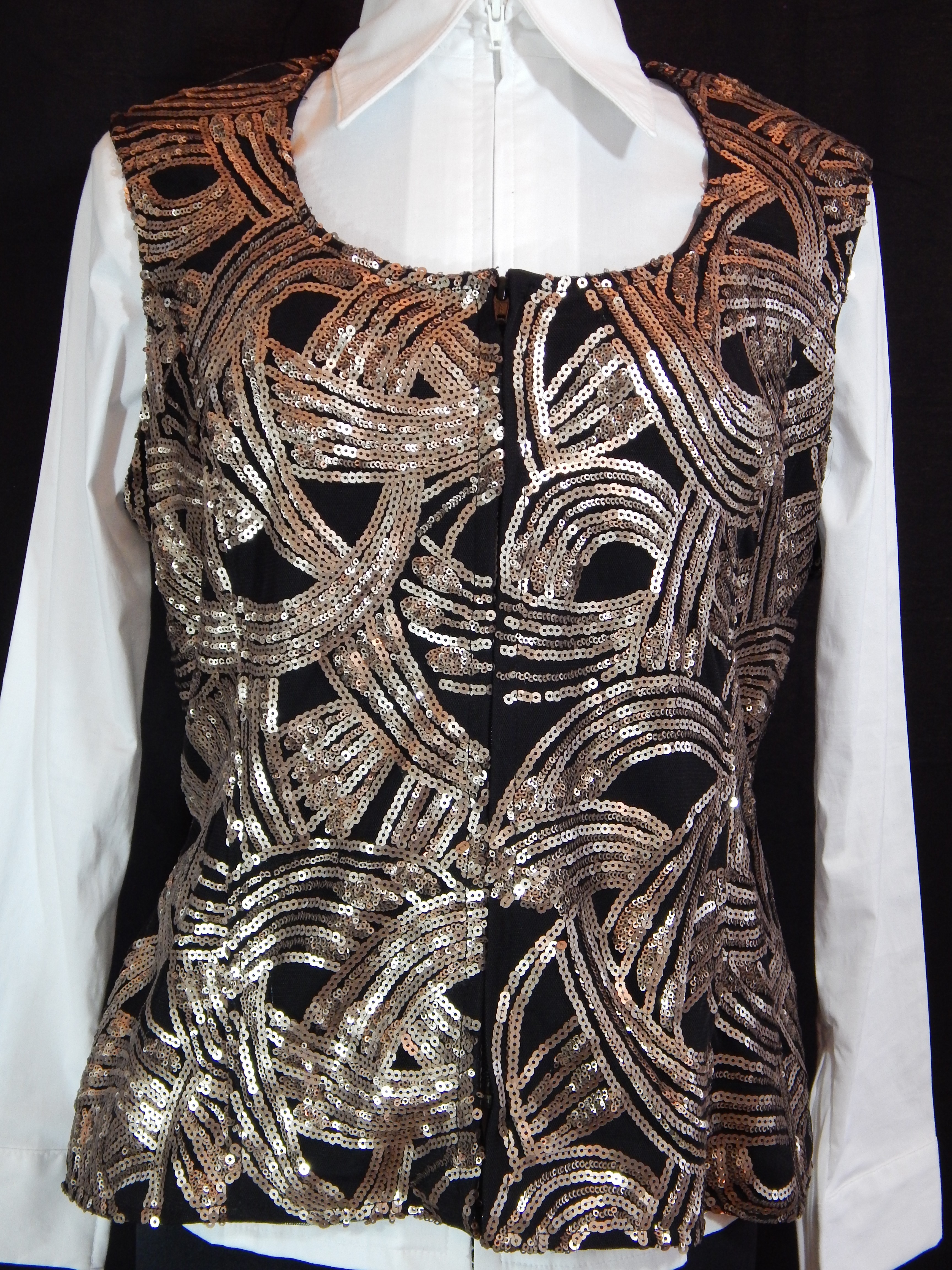 Plus Size Lined Show Vest - Black and Champagne Sequin