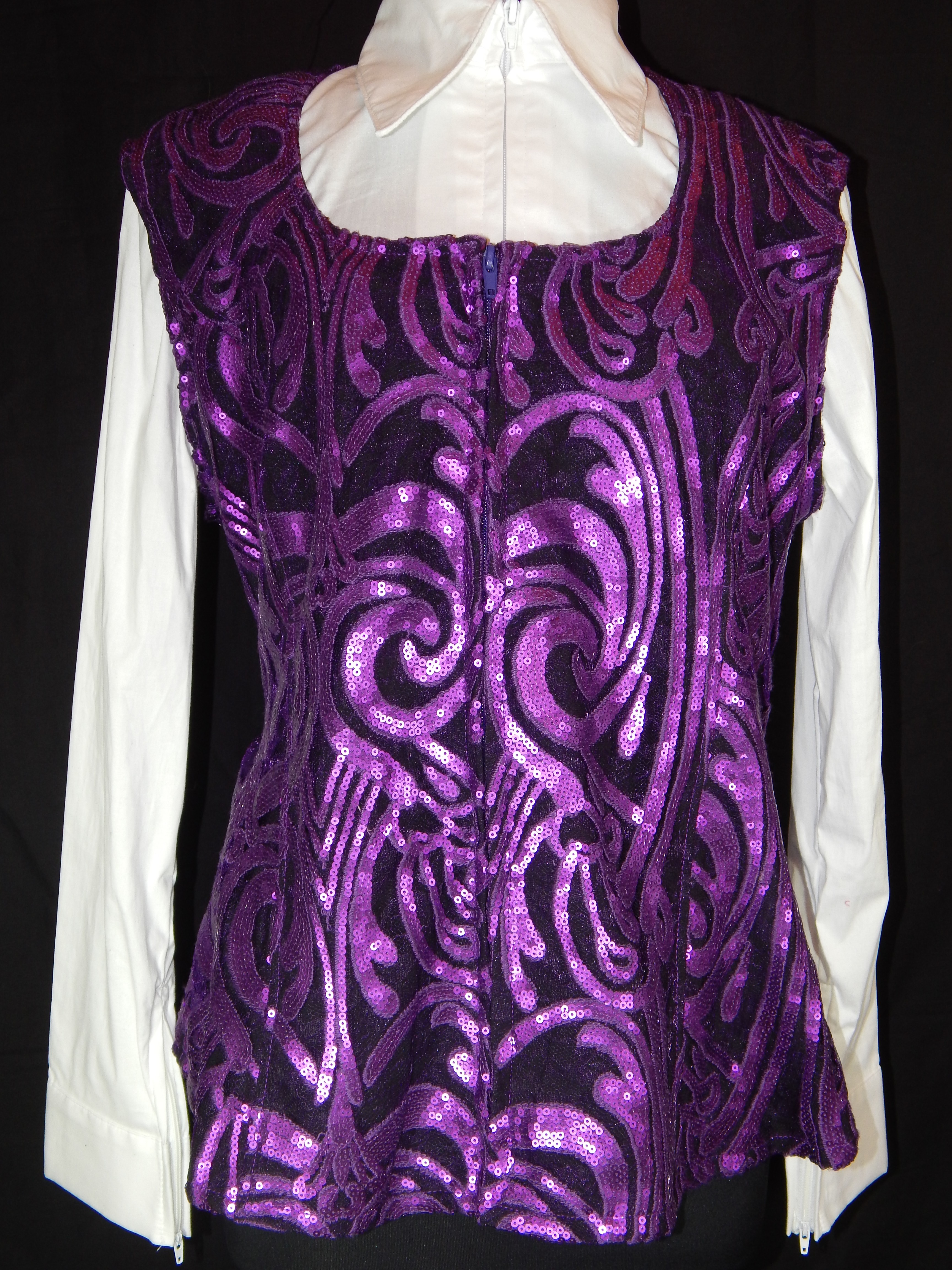 Plus Size Lined Show Vest - Black with Purple Sequin