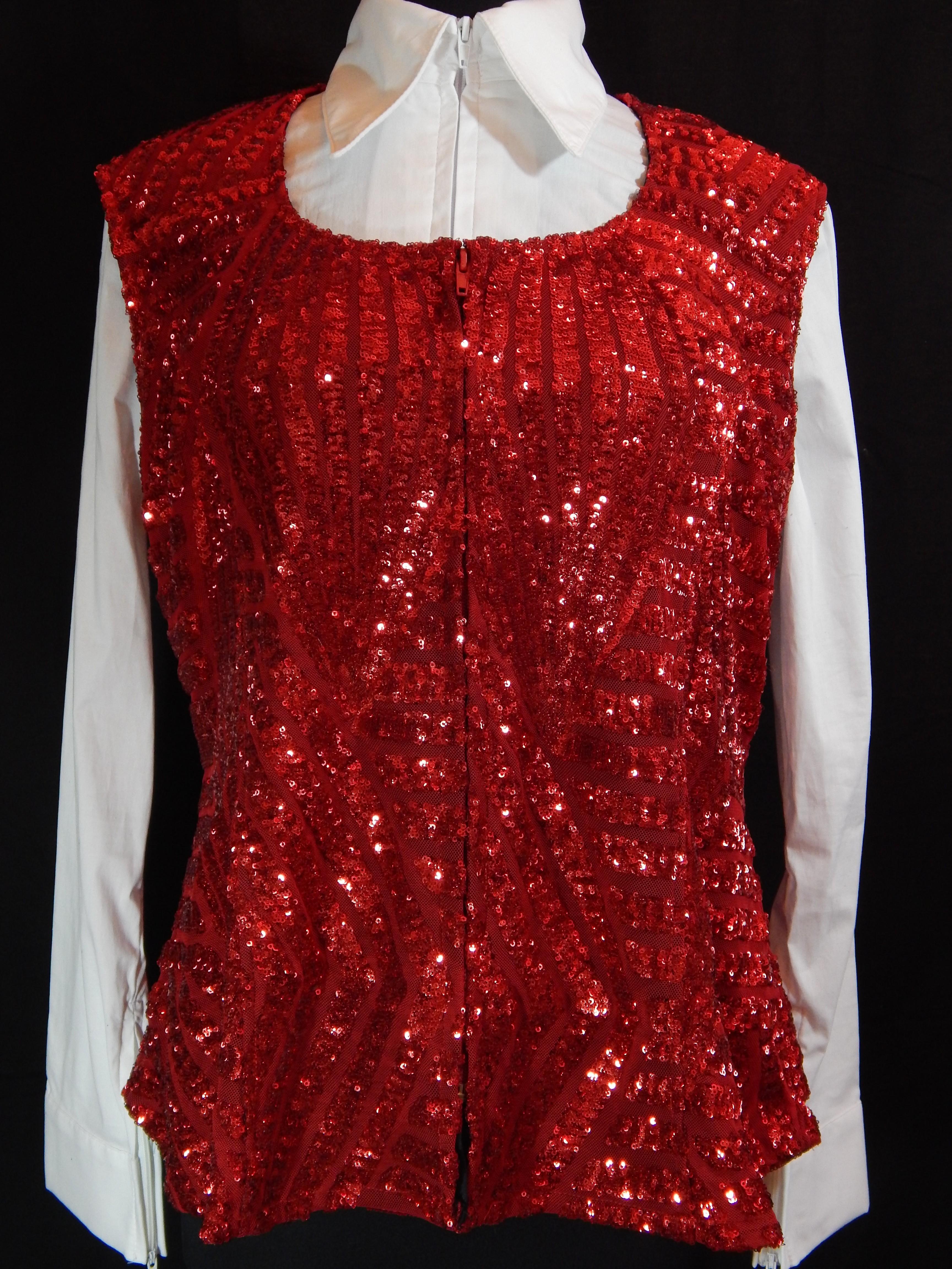 Plus Size Lined Show Vest - Red Sequin