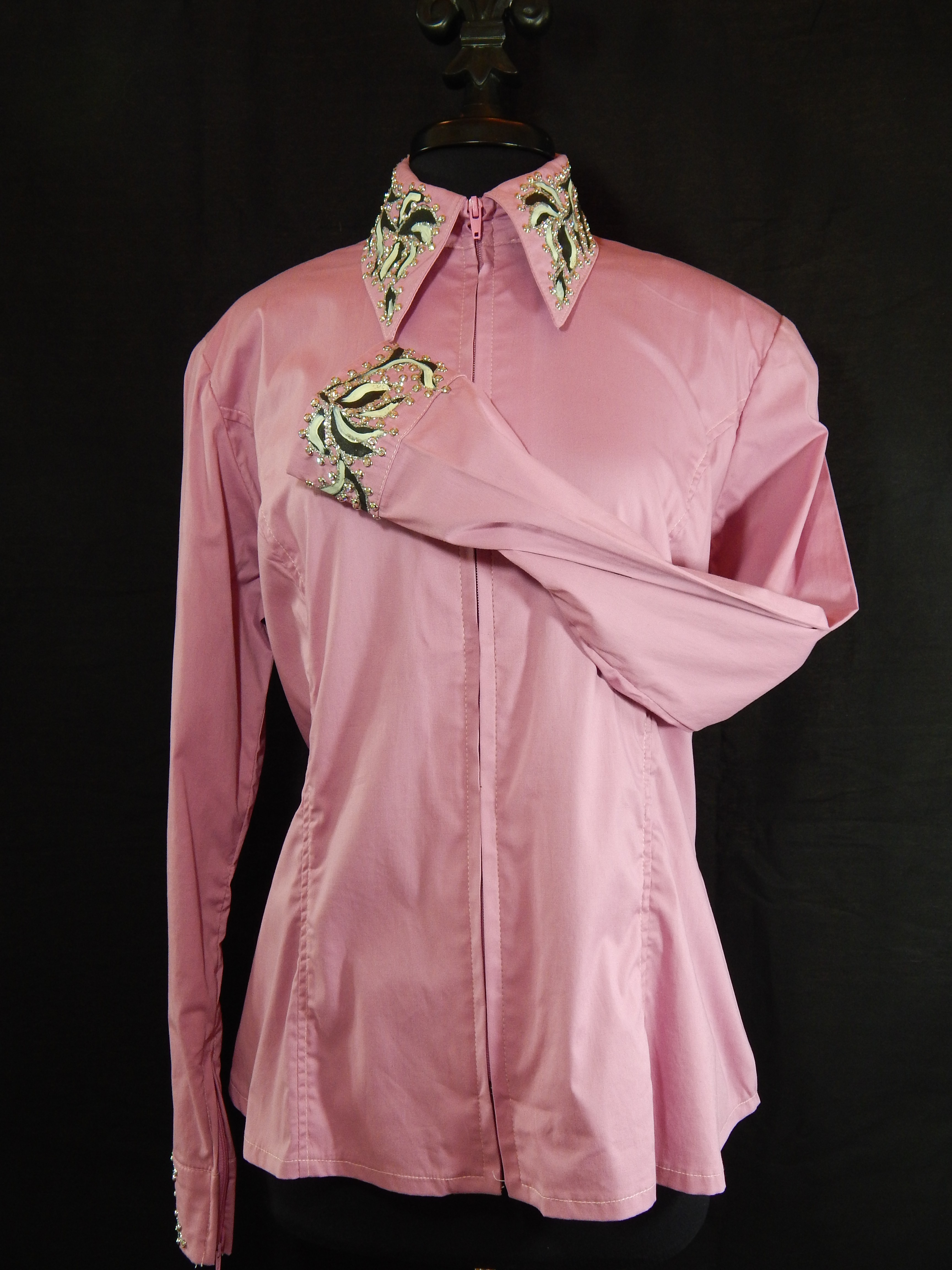 MKC New Pink Fitted Show Shirt with Hand painted and Jeweled Collar and Cuffs