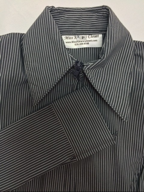 Miss Karla's Closet Striped Fitted Show Shirt - Gray and White