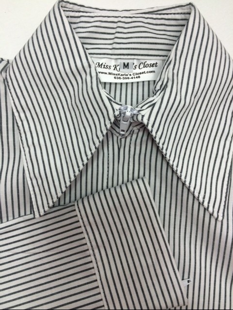 Miss Karla's Closet Striped Fitted Show Shirt - Grey Stripe