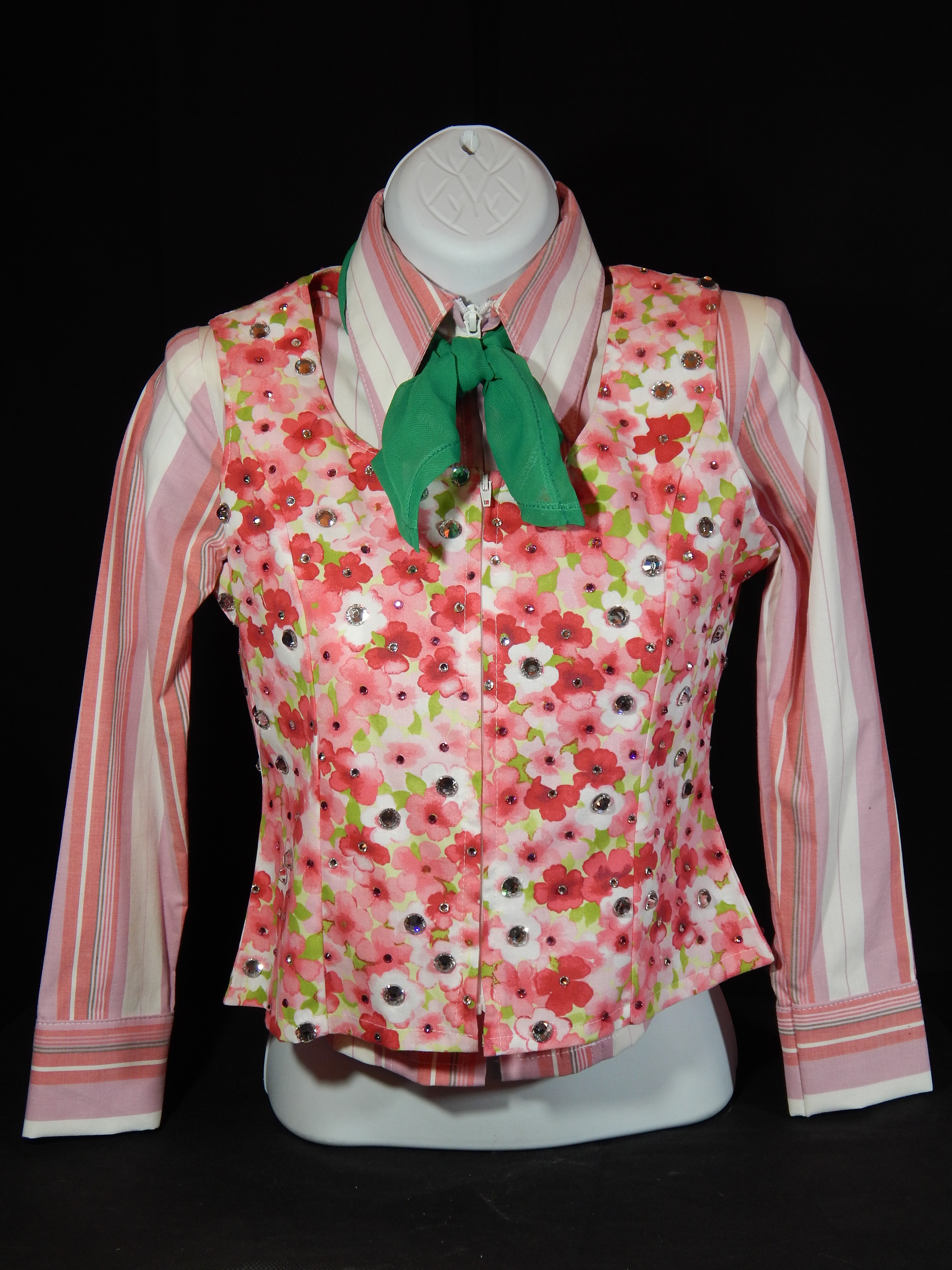 MKC YOUTH Horse Show Vest - White, Pink, Red, Green Floral