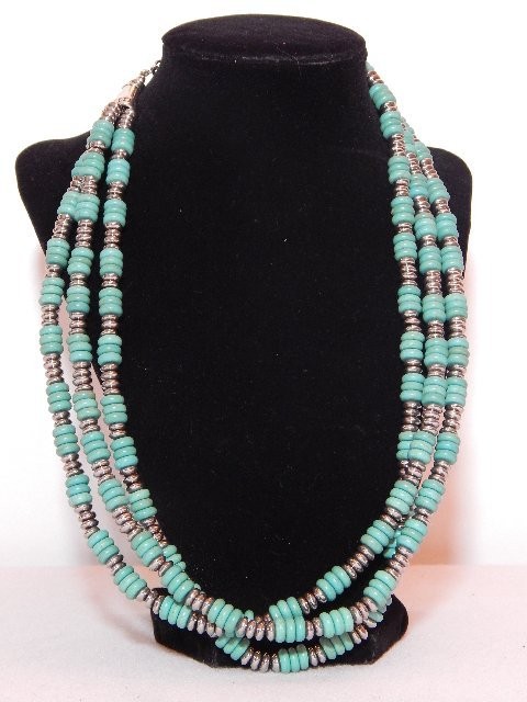 Necklace - Turquoise and Metallic Silver