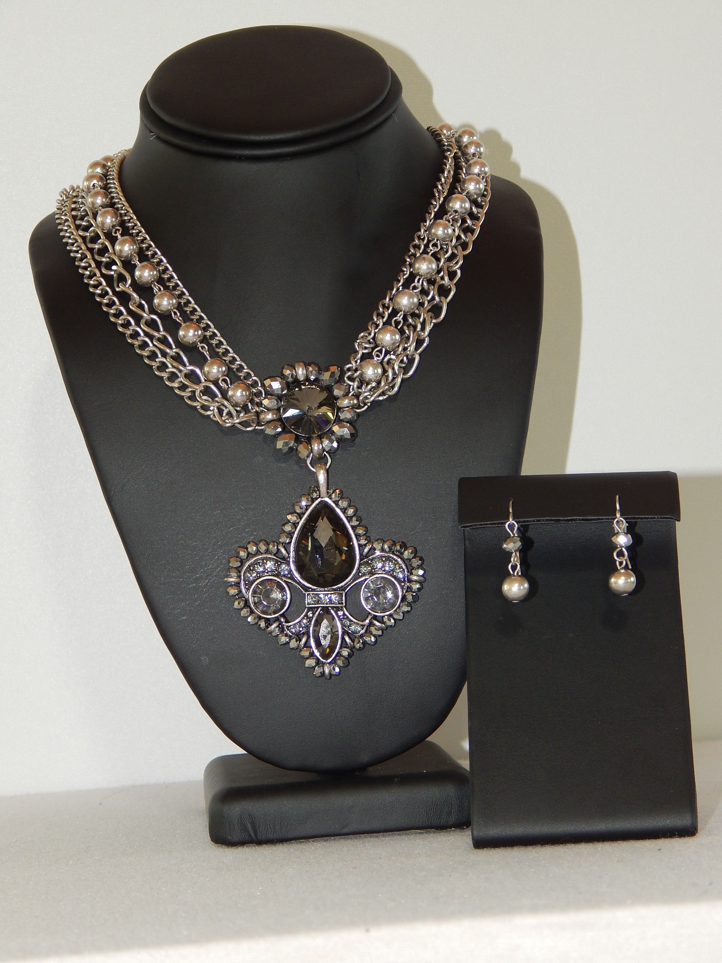 Necklace and Earring Set - Fleur de Lis Multi Chain 