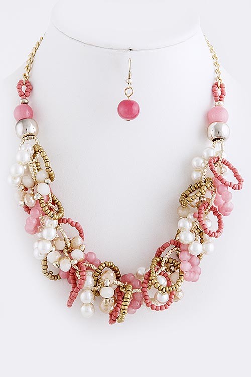 Necklace and Earring Set - Pink Pearl