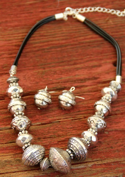 Necklace and Earring Set - Silver Metal Beads