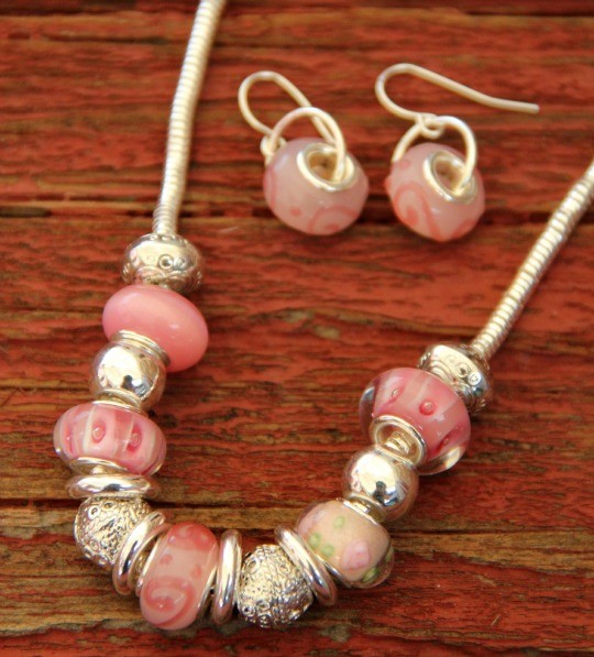 Necklace and Earring Set - Pink Bead