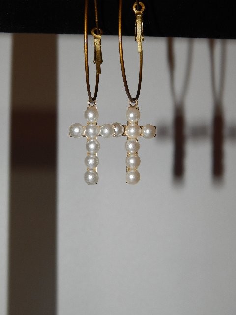 Pearl Cross Earrings