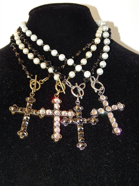 Pearl Bead Cross Necklace