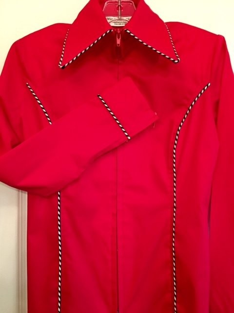 Miss Karla's Closet Fitted Show Shirt - Red with White and Black Piping on the Cuffs and Collar